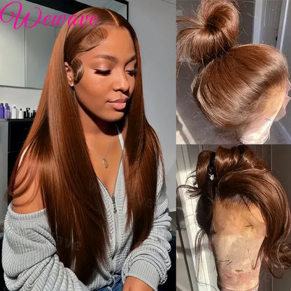 Bone Straight Chocolate Brown Human Hair Wigs