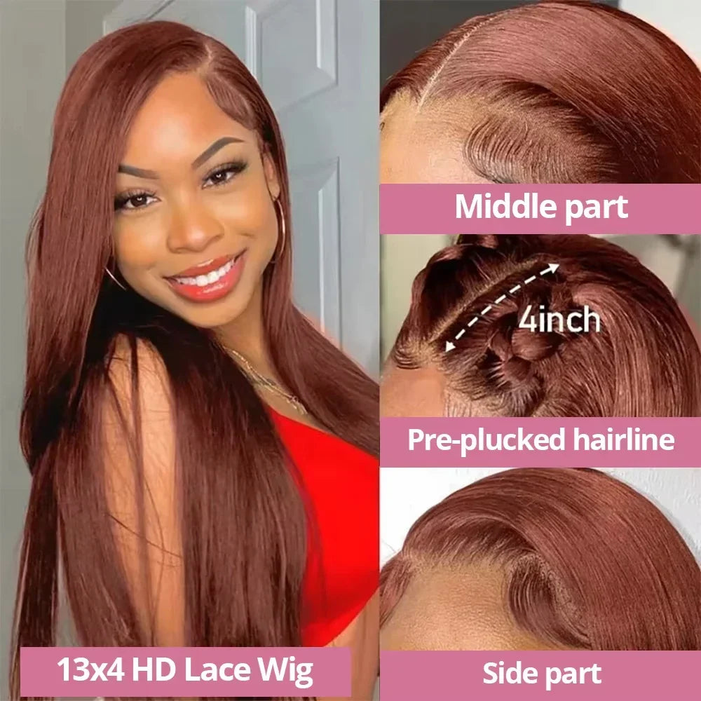 Bone Straight Chocolate Brown Human Hair Wigs