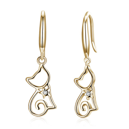 Sterling Silver Cat Zircon Earrings
